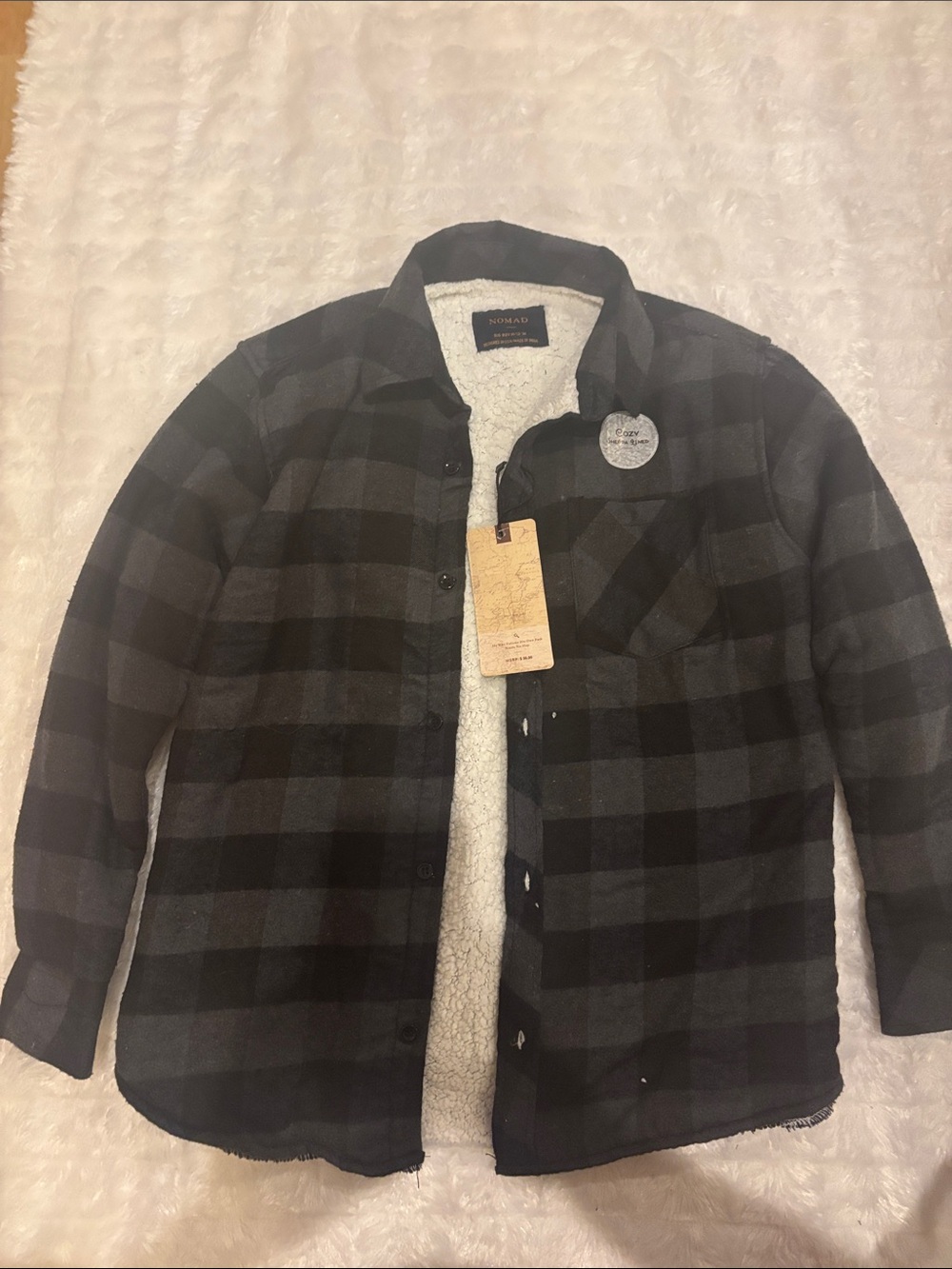 Nomad Black & Gray Plaid Sherpa-Lined Shirt Jacket KIDS BOYS 10-12 M